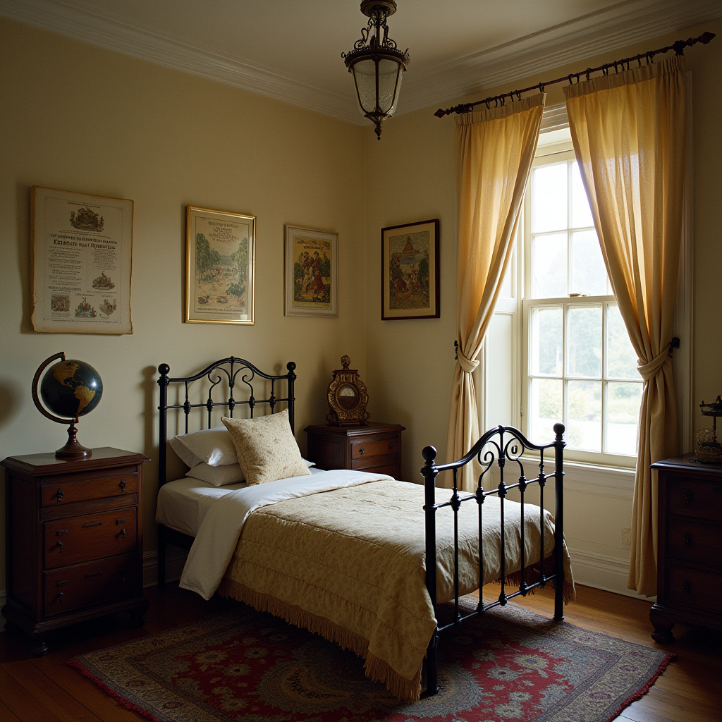 nostalgic victorian kids room with iron bed