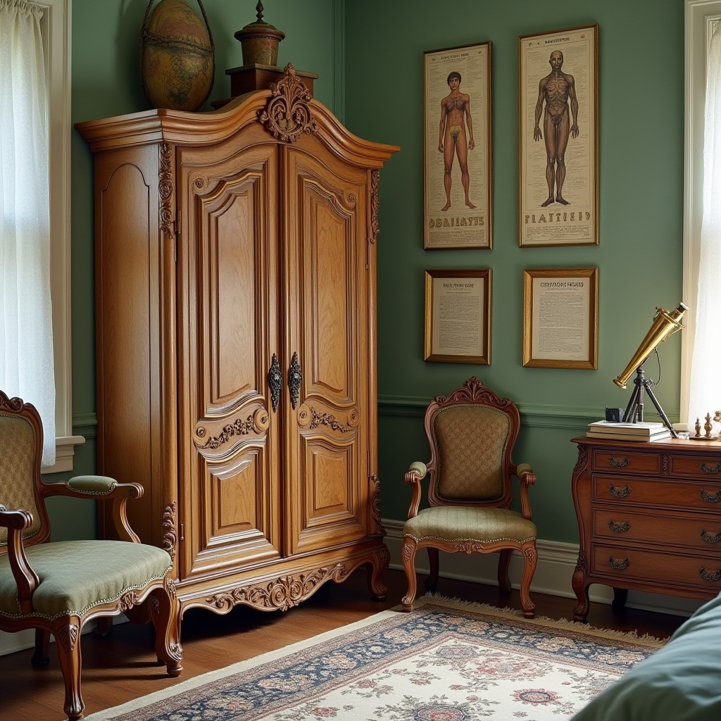 victorian kids room with carved wardrobe