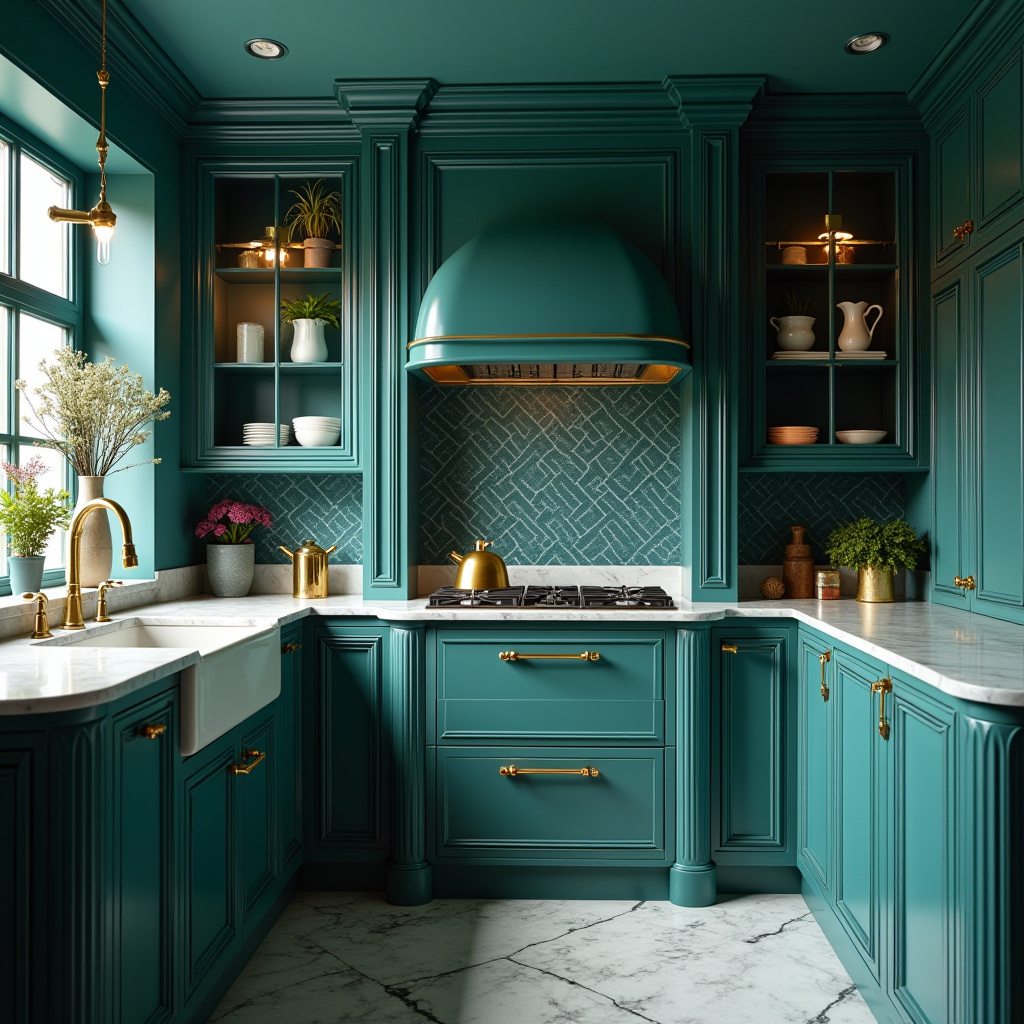 Art Deco teal blue kitchen