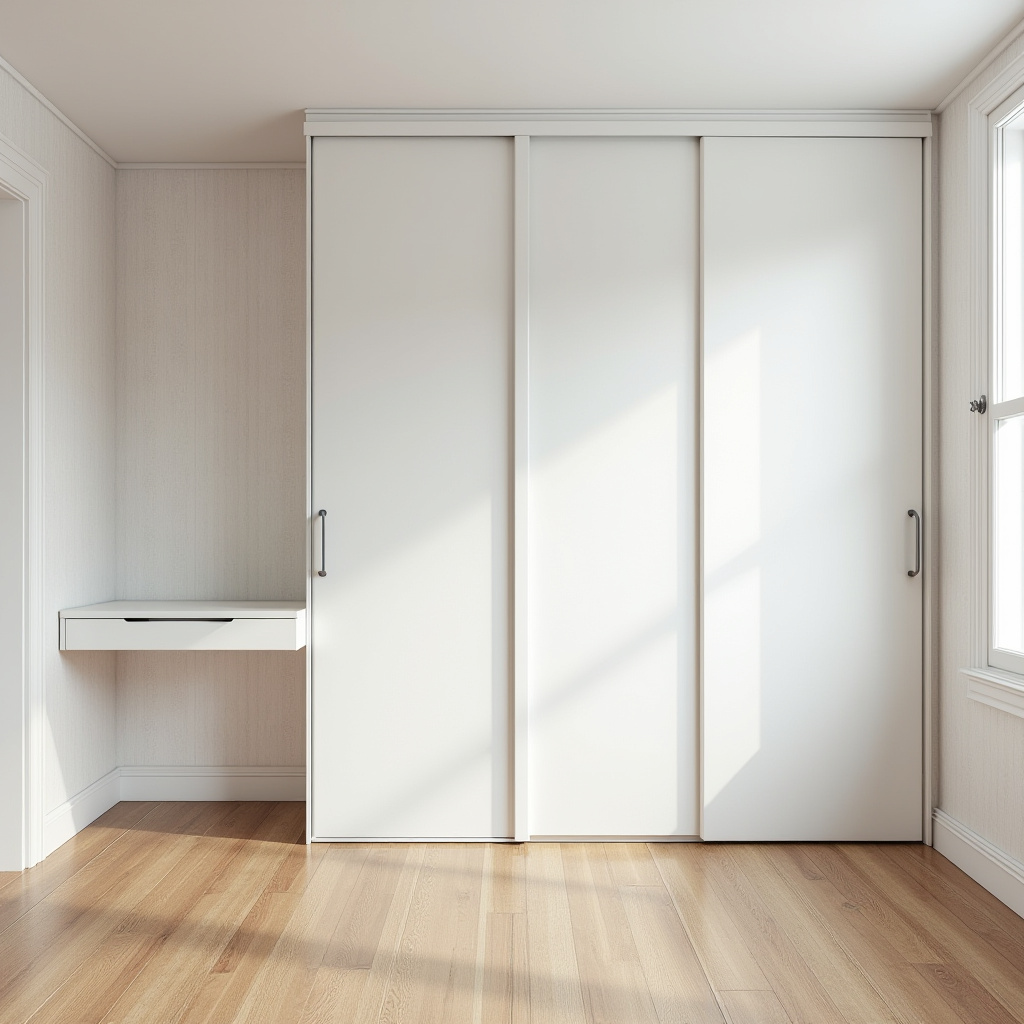 Murphy bed in small white bedroom