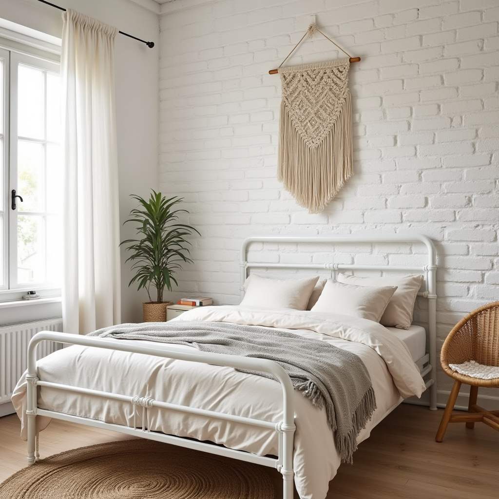 Bohemian style small white bedroom