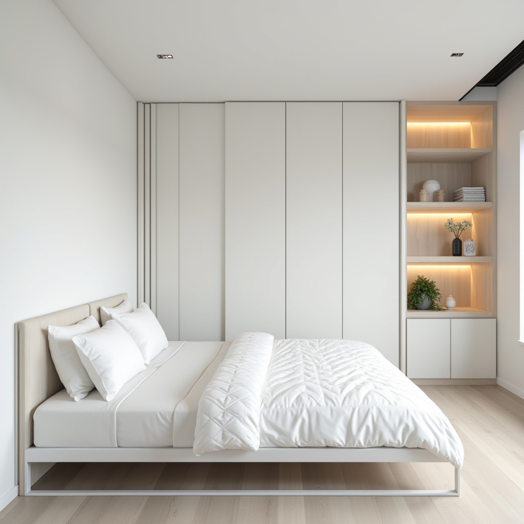 Japanese minimalist small white bedroom