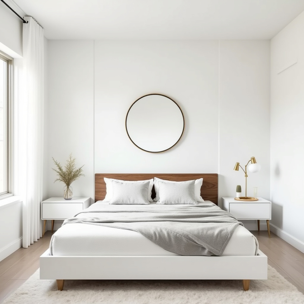Mid-century modern small white bedroom