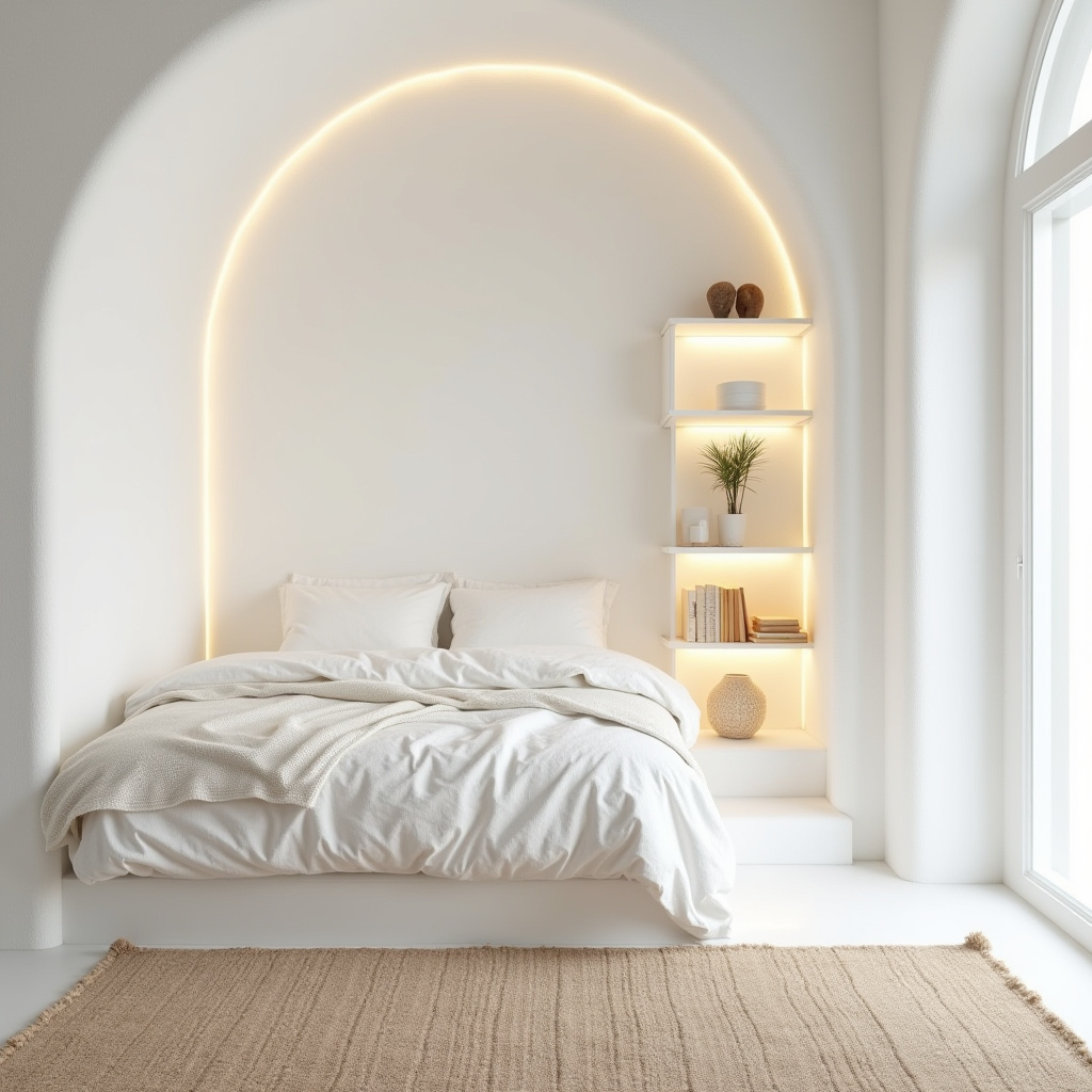 Organic modern small white bedroom