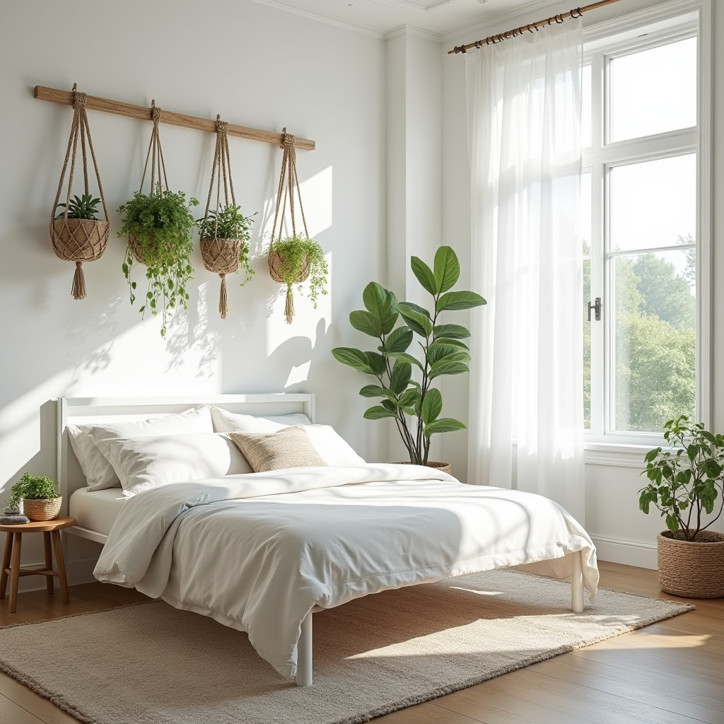 Biophilic small white bedroom