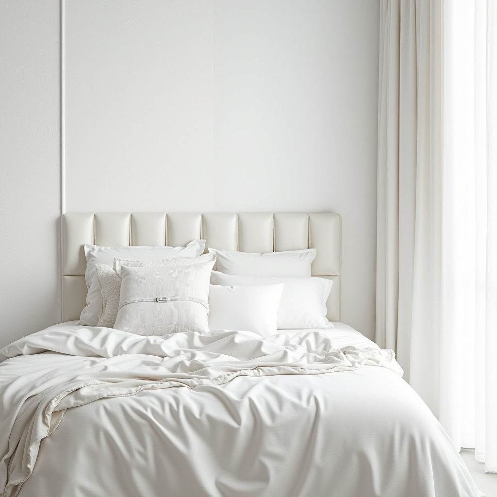 Textured monochromatic small white bedroom