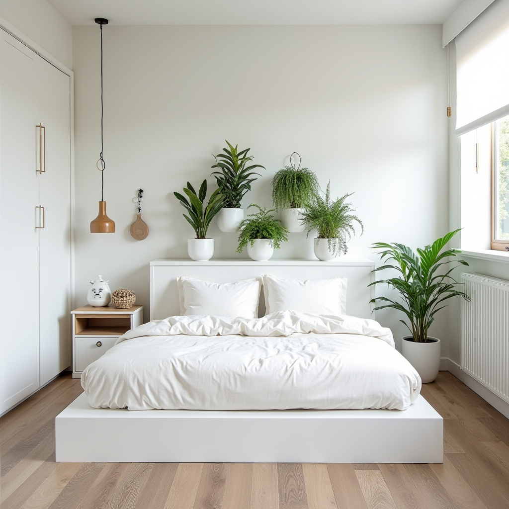 Sustainable small white bedroom