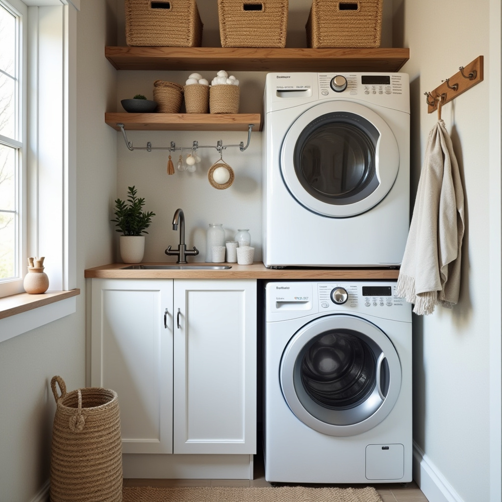 corner laundry room with stacked washer and dryer