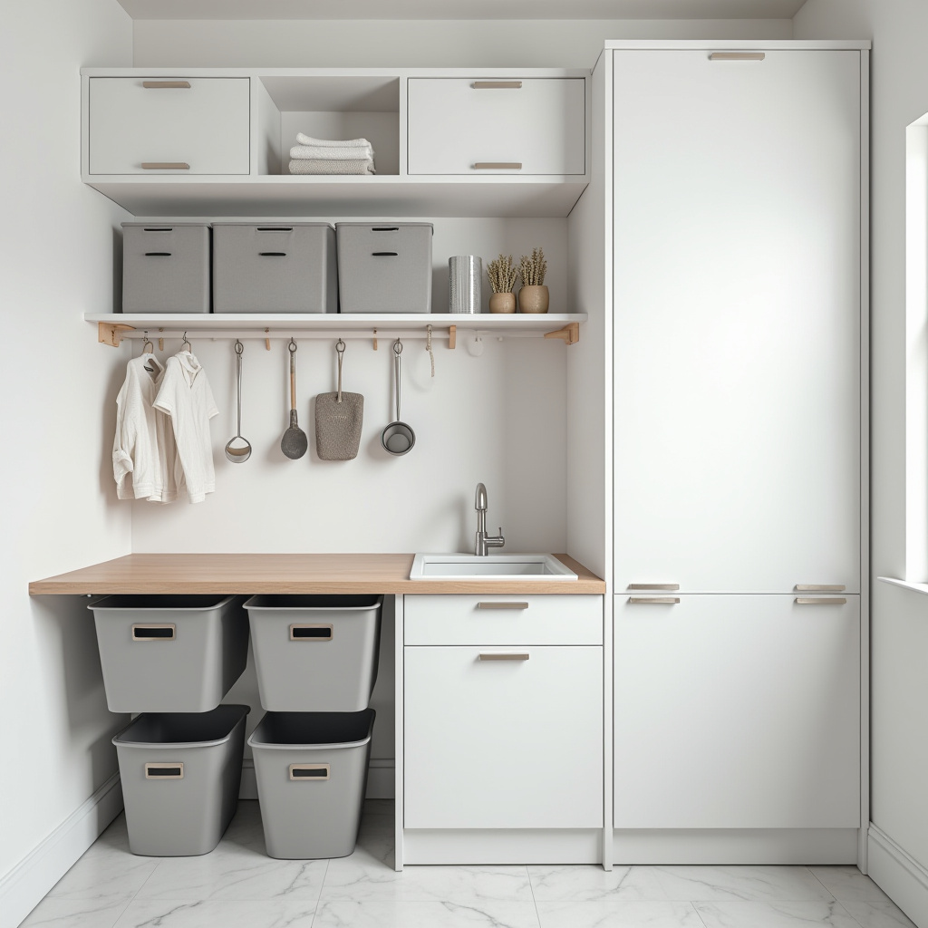 modular storage in small laundry room