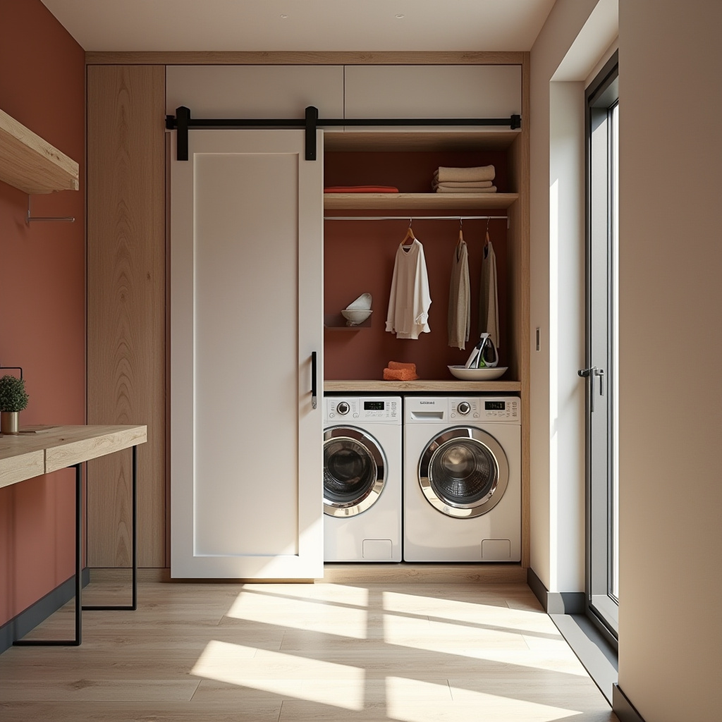 laundry closet with sliding barn door