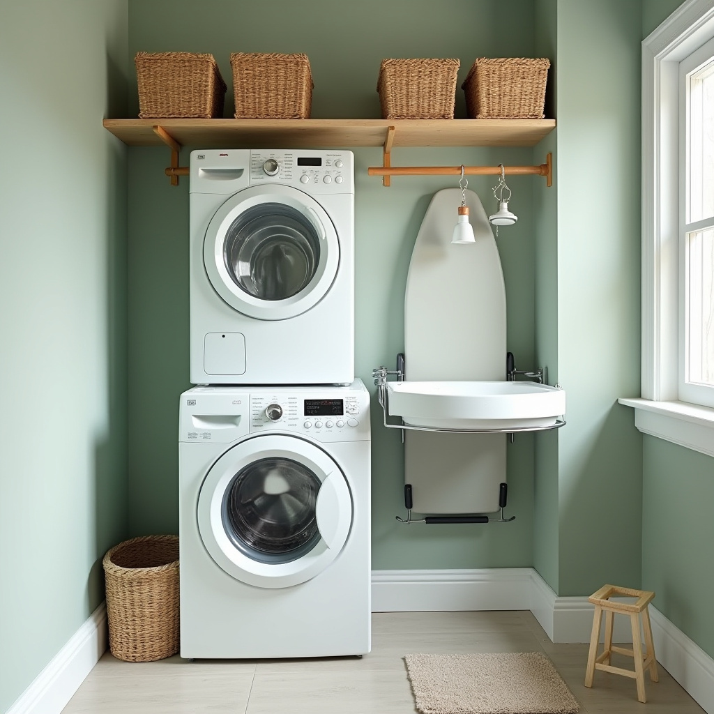 wall-mounted drying rack in laundry room