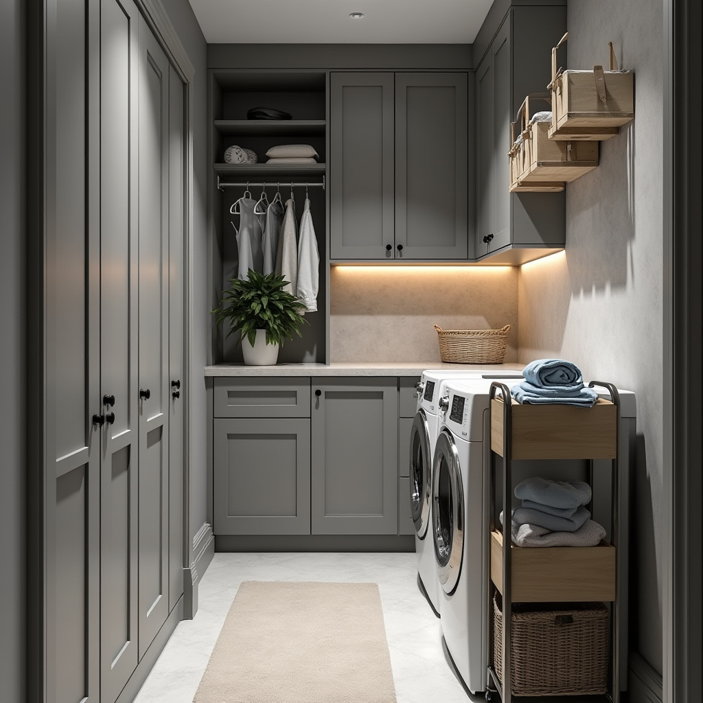laundry area in narrow hallway