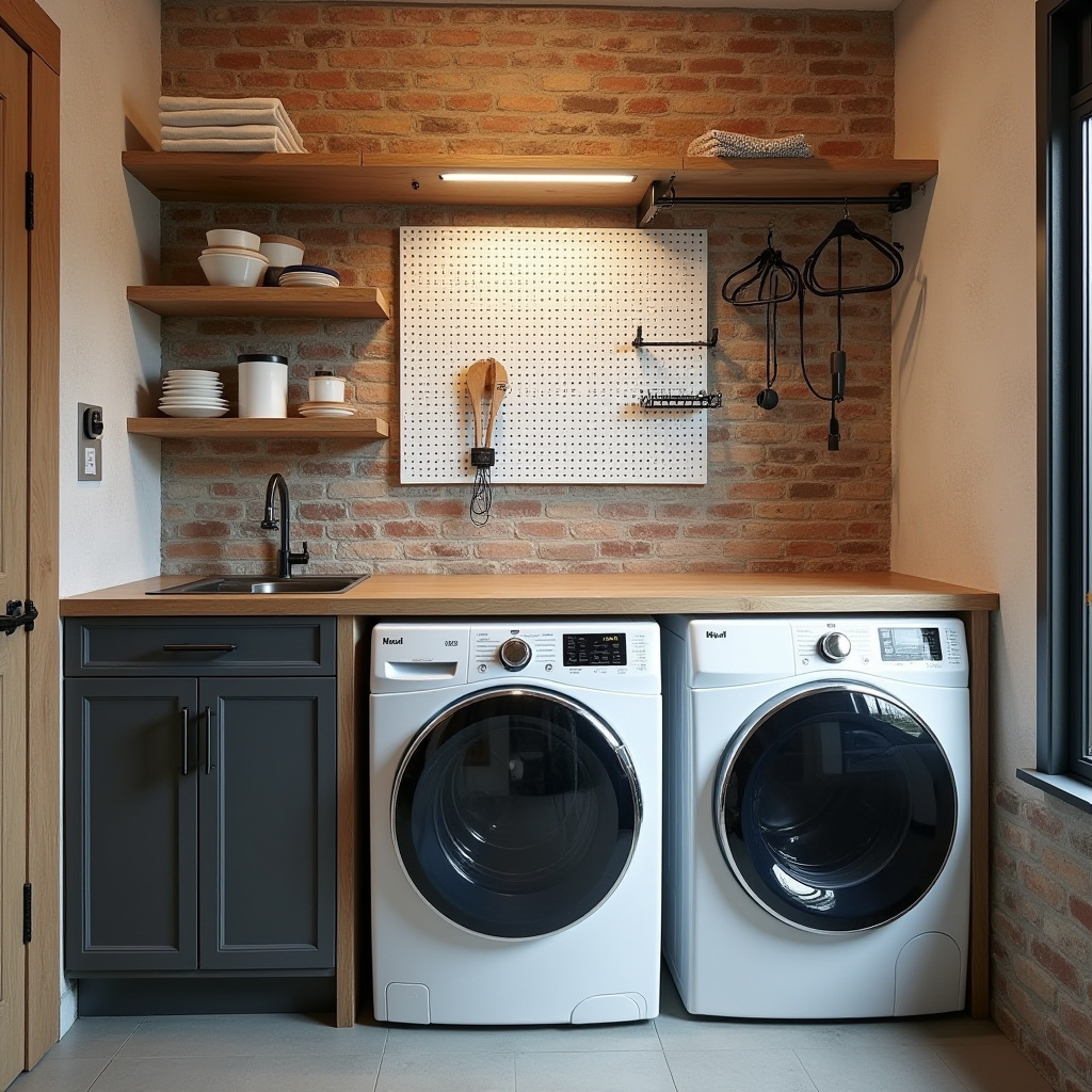industrial laundry room with pegboard