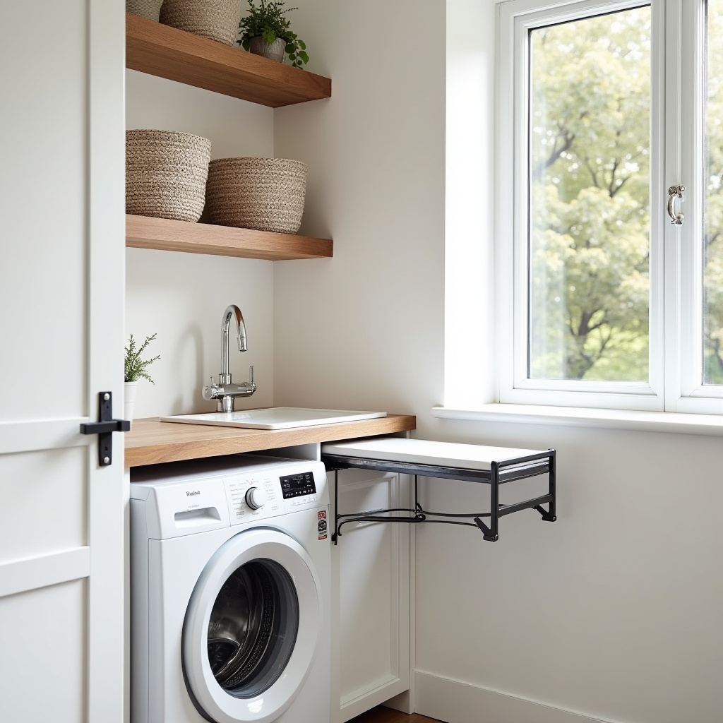 compact laundry next to kitchen
