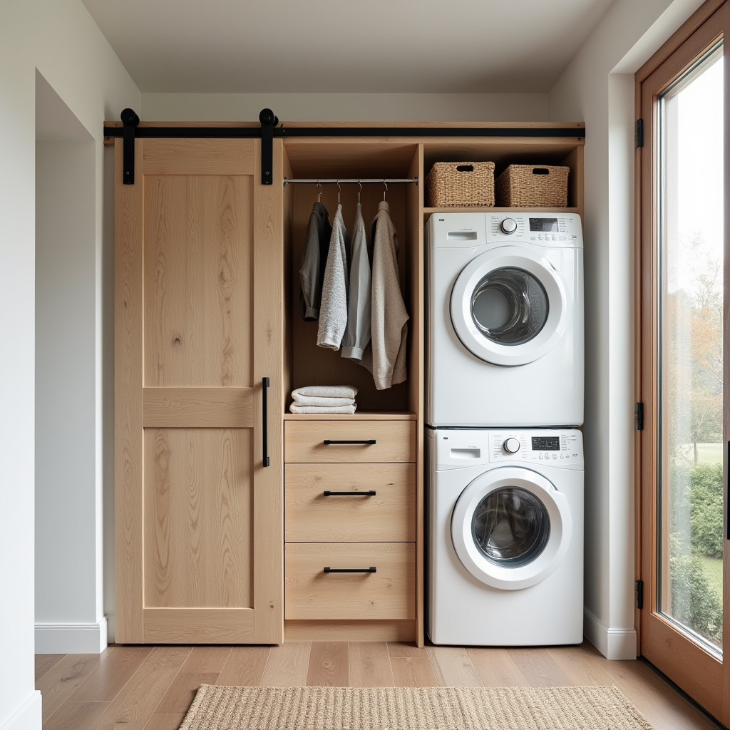 laundry closet with sliding barn door