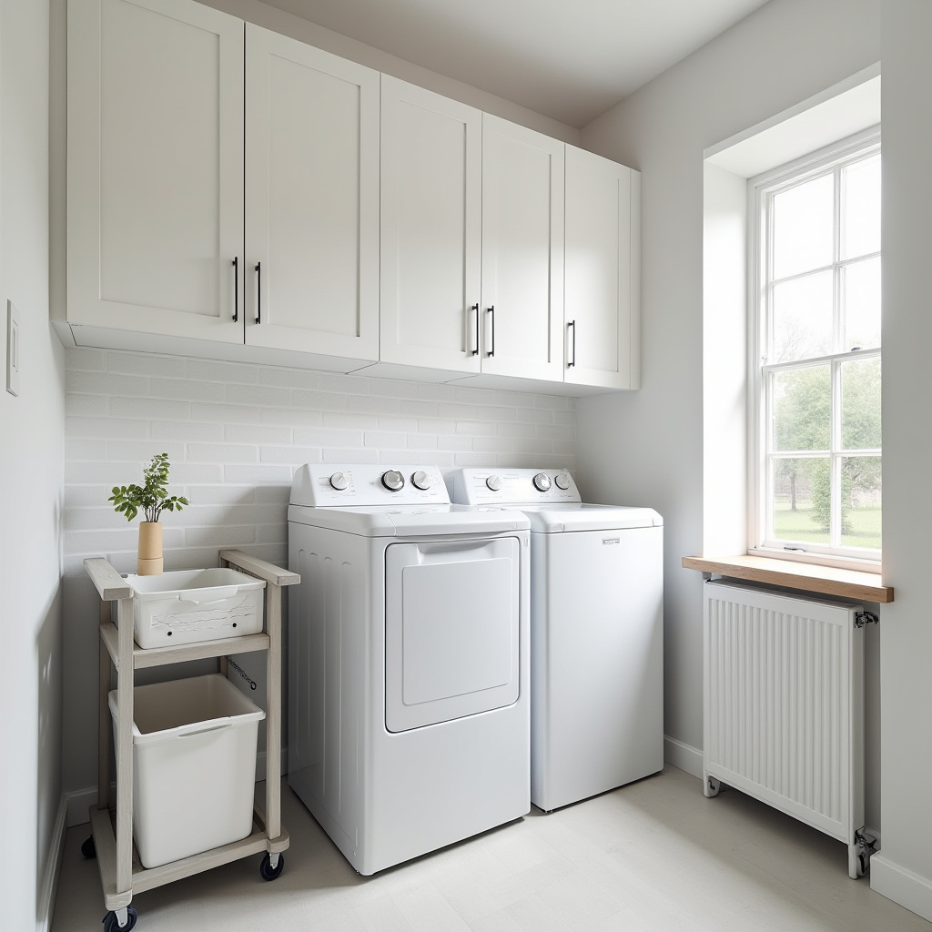 minimalist laundry room with cabinets