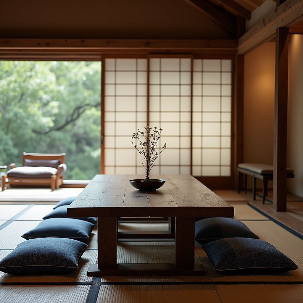 japanese inspired rustic dining room