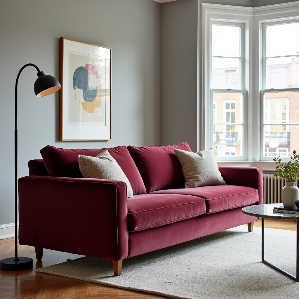 red couch living room 7