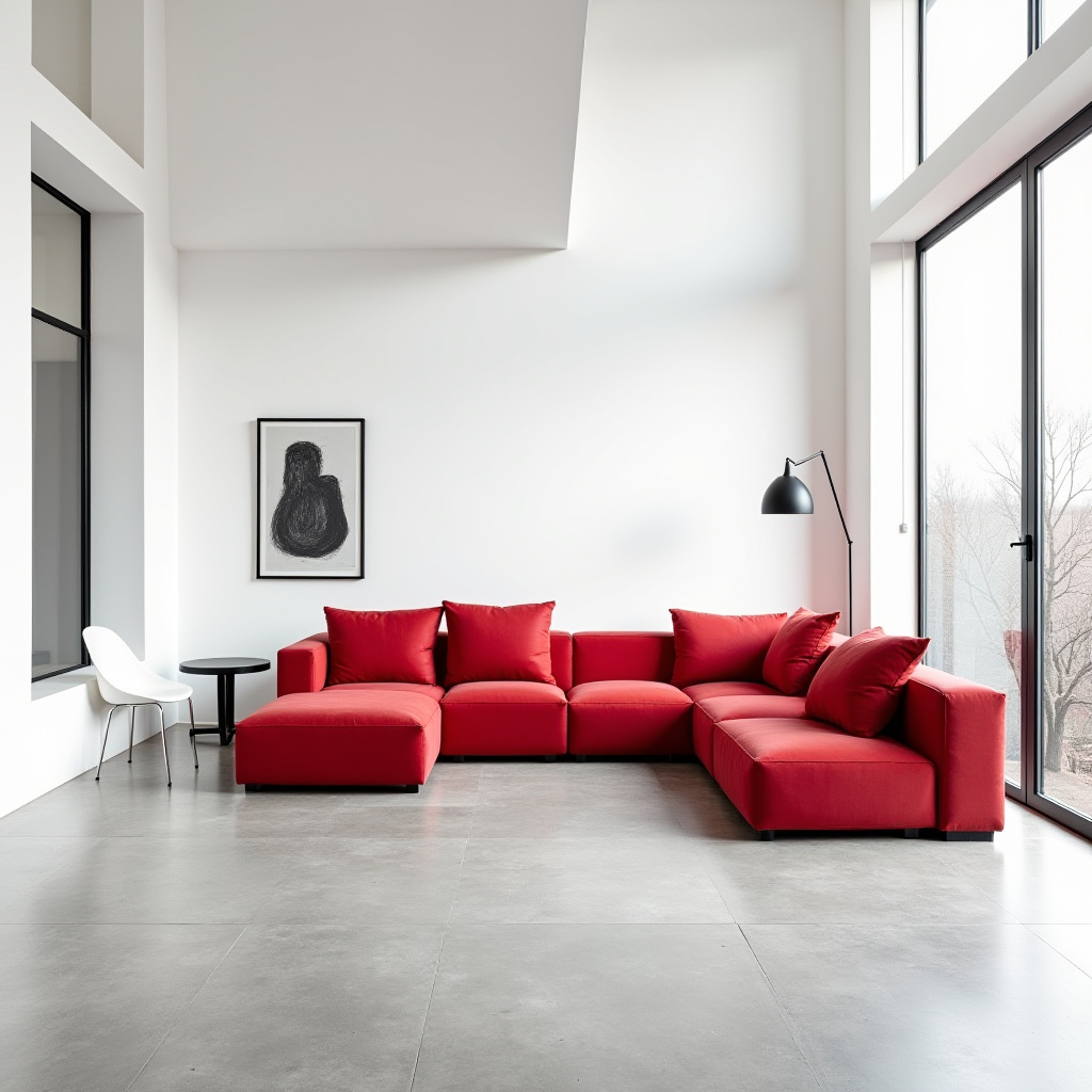red couch living room 15