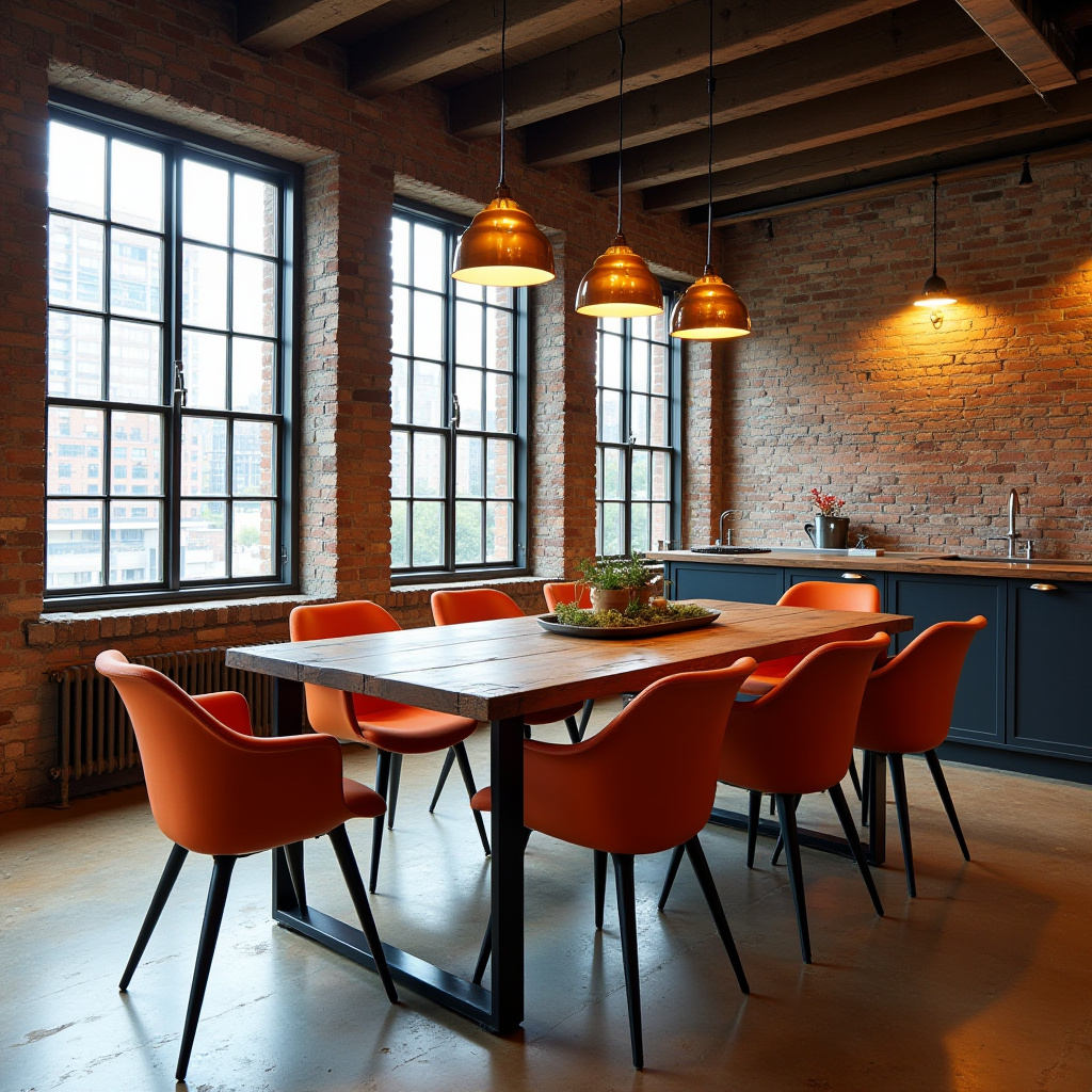 burnt orange dining chairs industrial loft