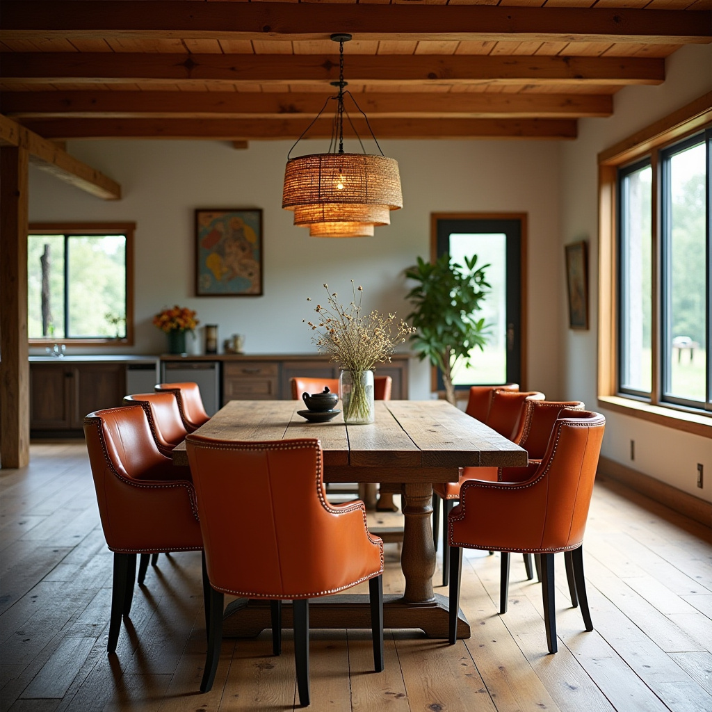 burnt orange leather dining chairs rustic farmhouse