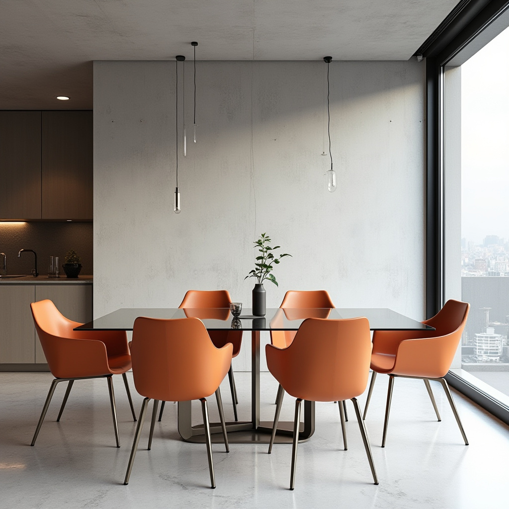 sleek orange dining chairs minimalist urban