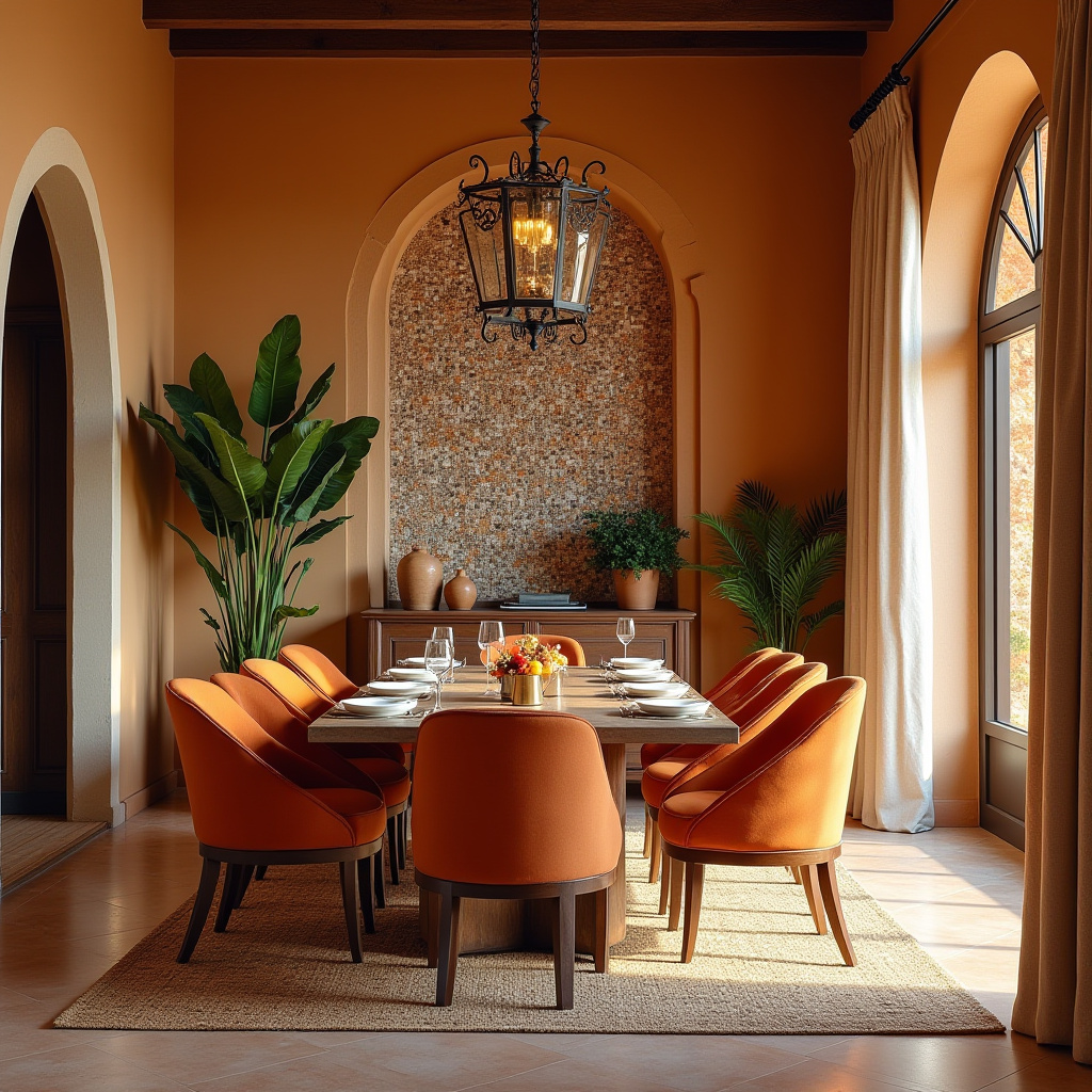 terracotta orange chairs Mediterranean dining