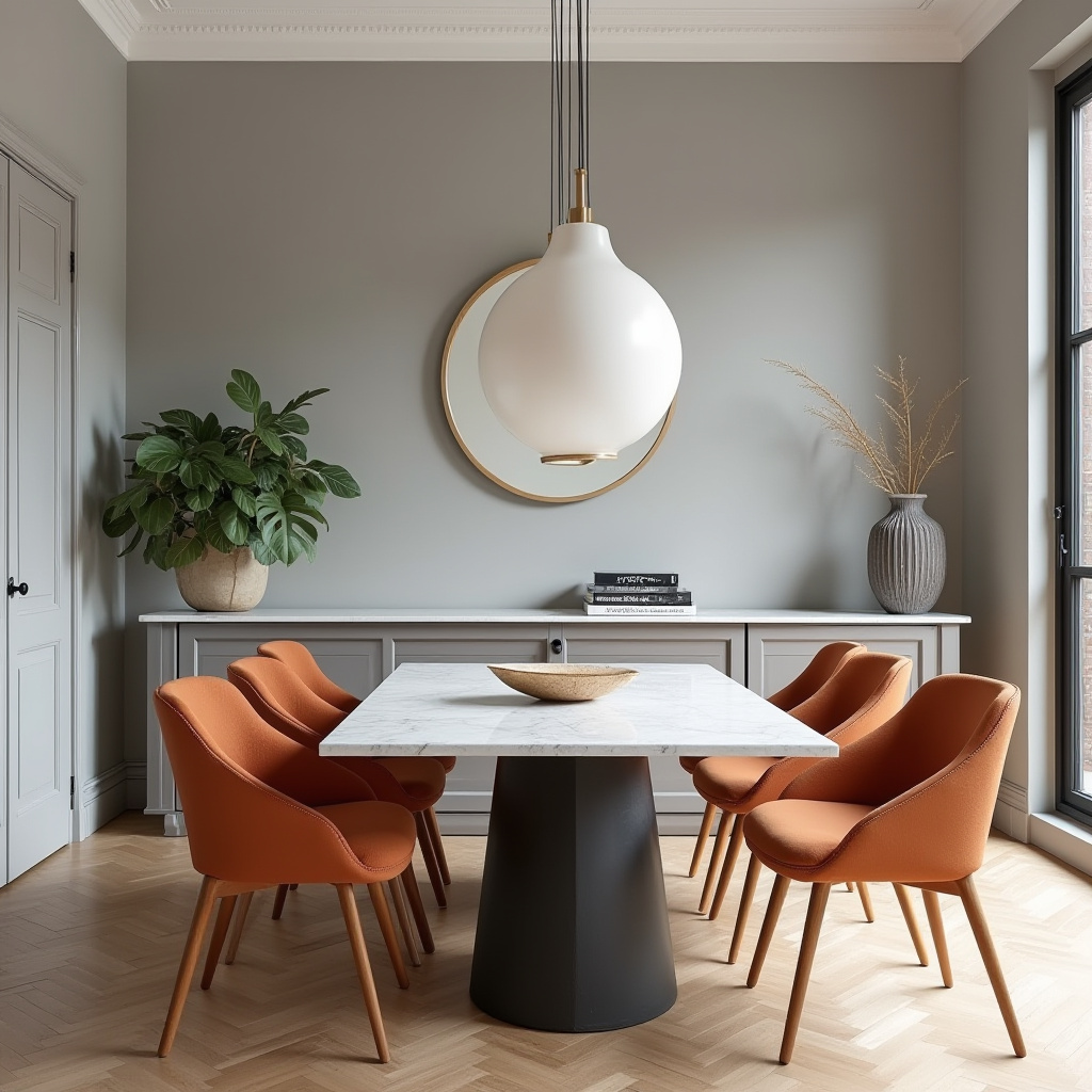 muted orange dining chairs transitional style
