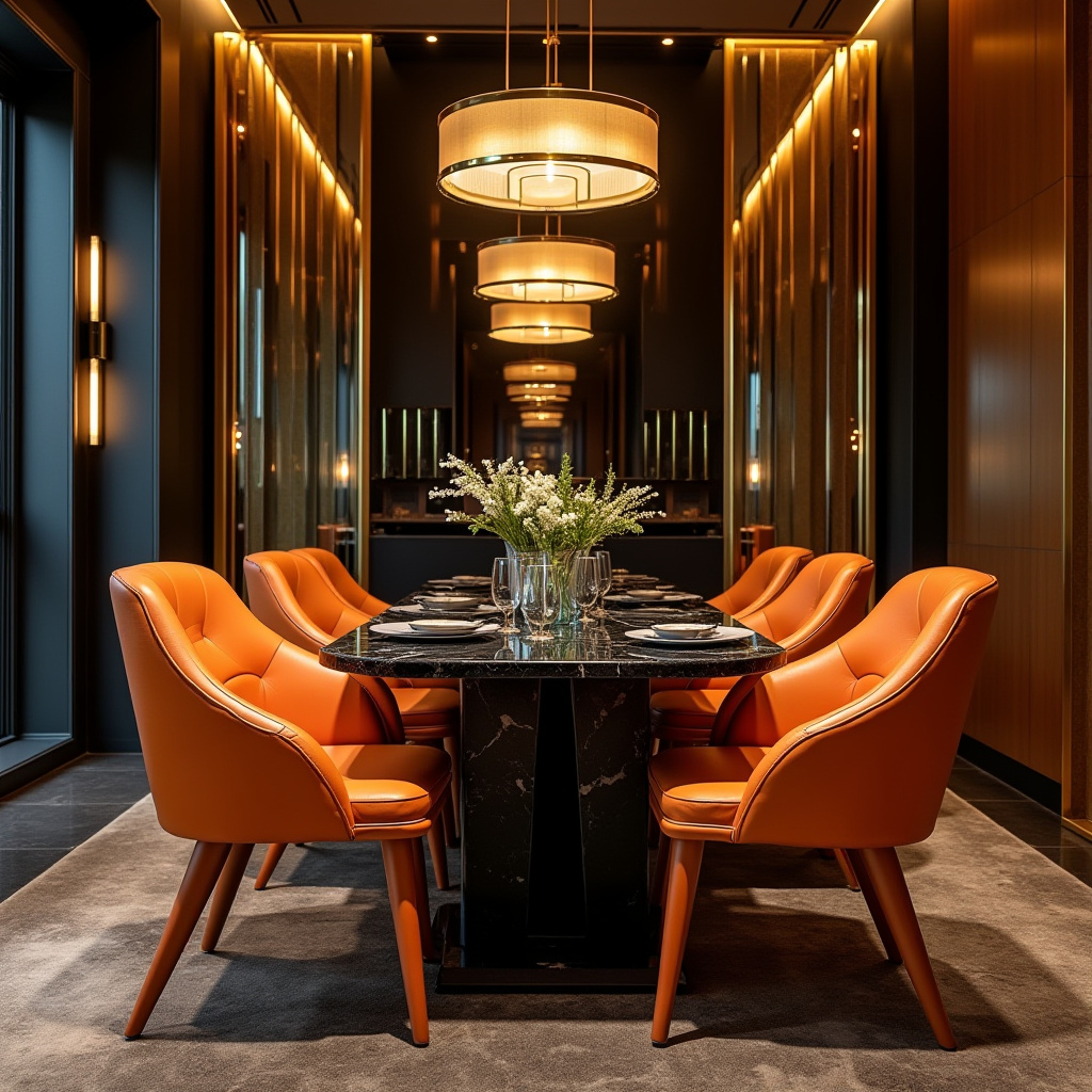 geometric orange dining chairs art deco