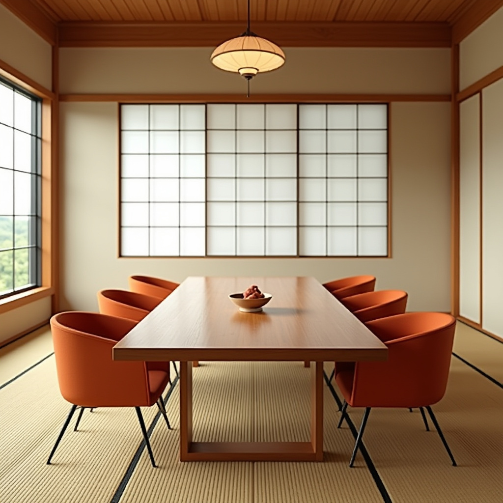 burnt orange dining chairs Japanese minimalist