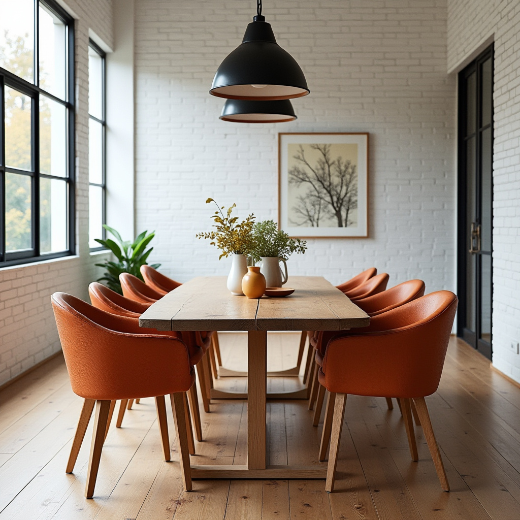 textured orange leather dining chairs modern farmhouse