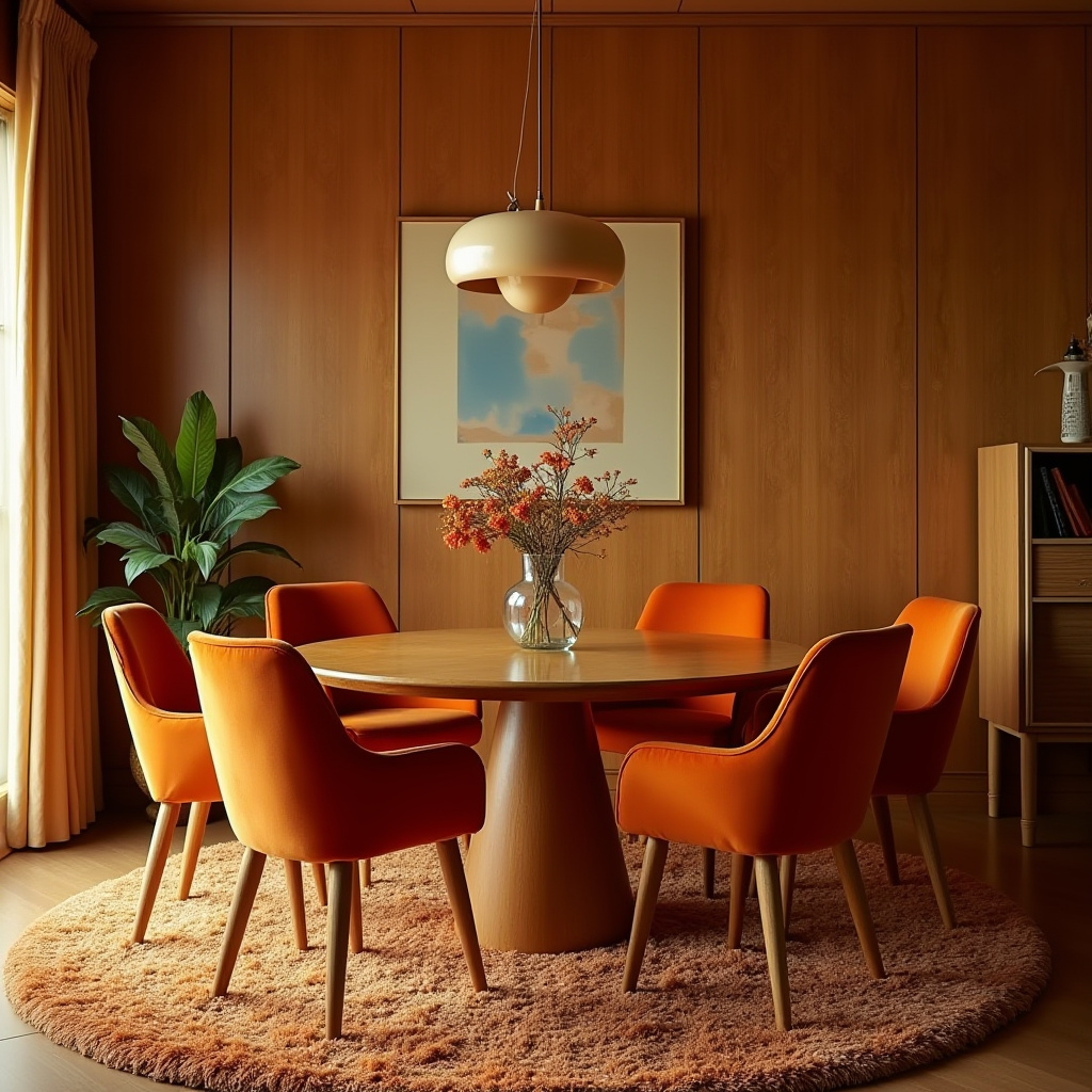 burnt orange velvet dining chairs retro 1970s