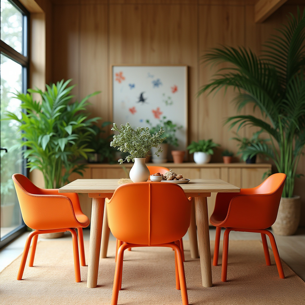 eco-friendly orange dining chairs sustainable design