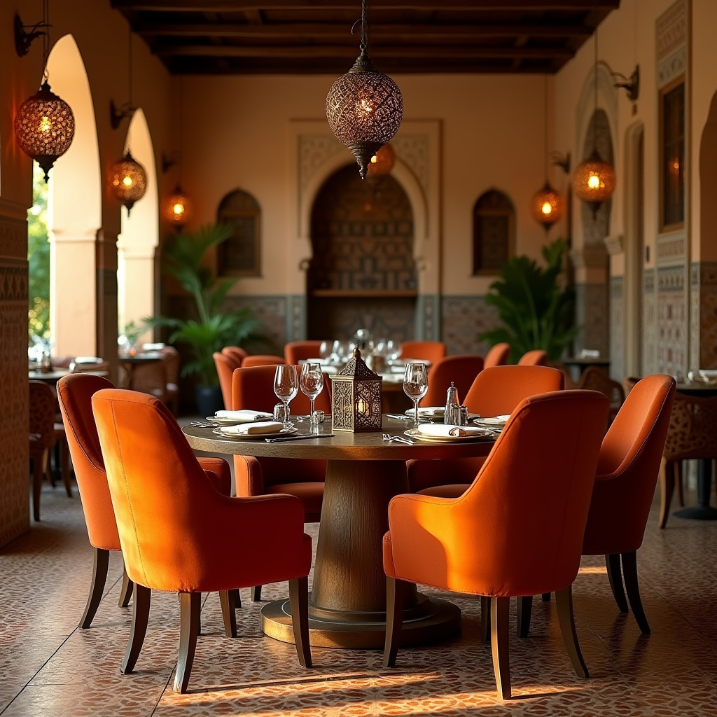 burnt orange dining chairs Moroccan style