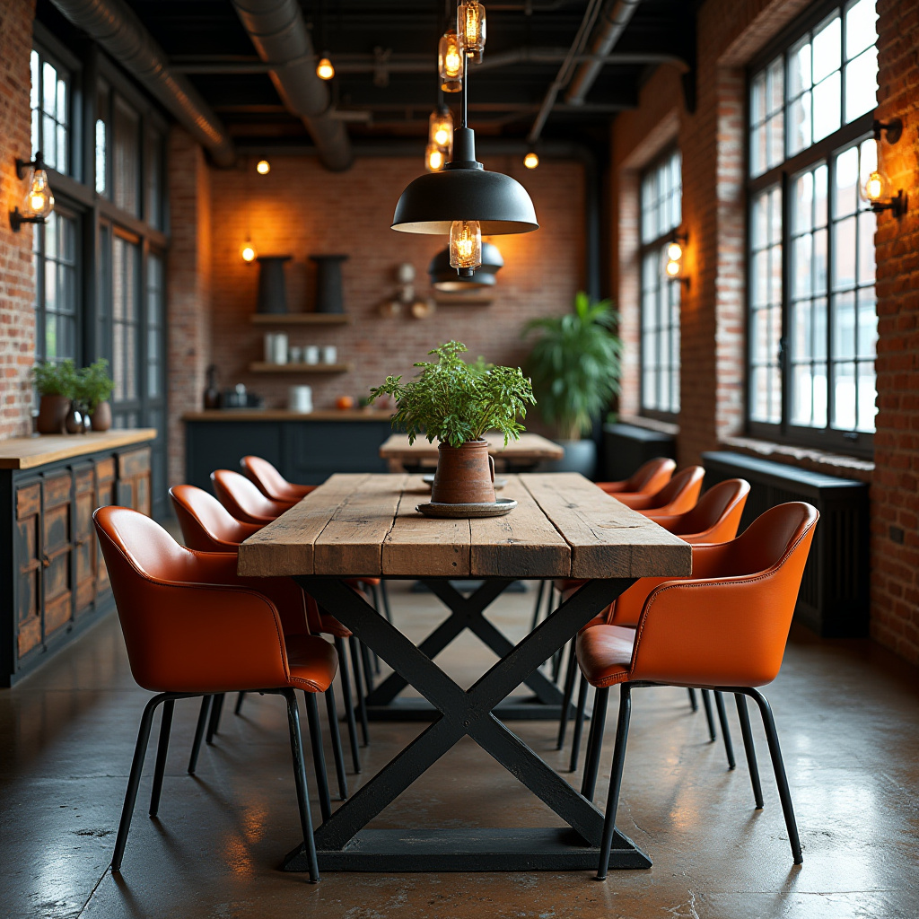 orange leather dining chairs industrial chic