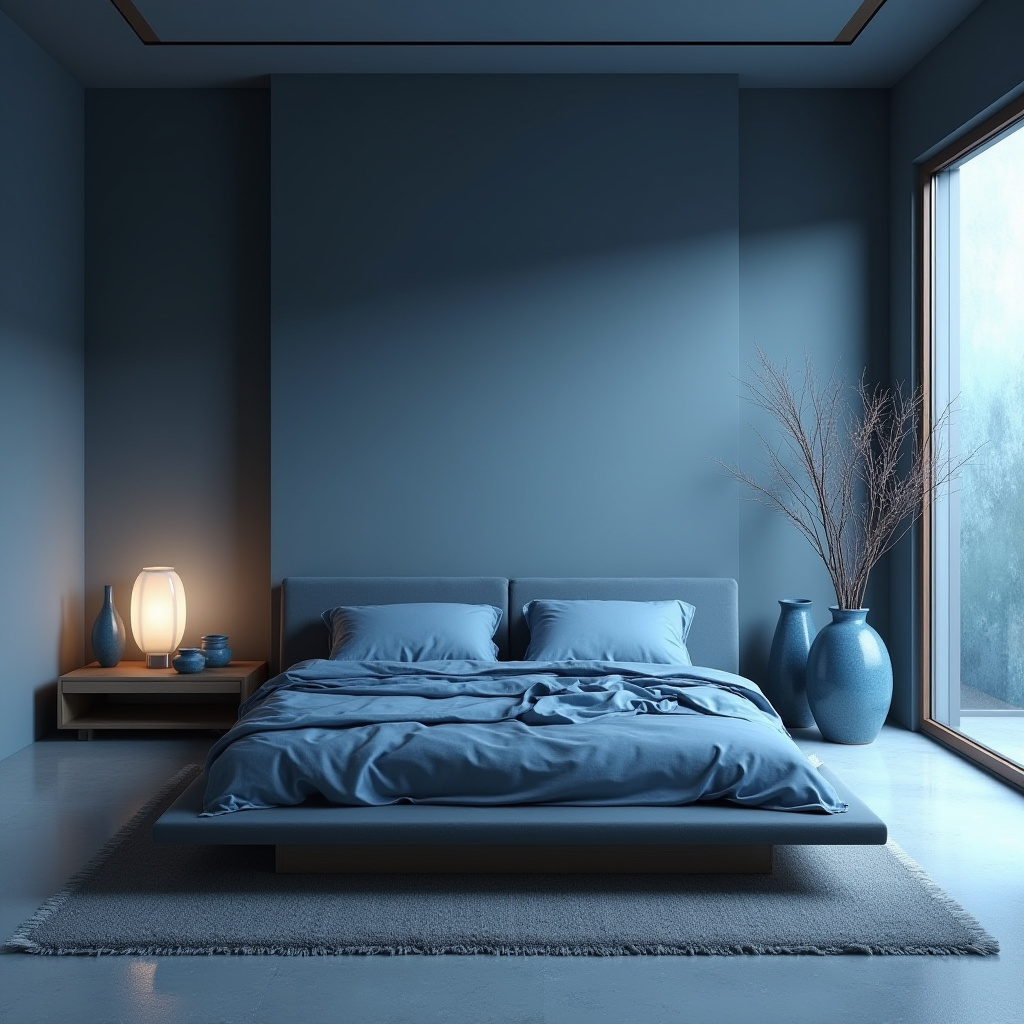zen moody blue bedroom