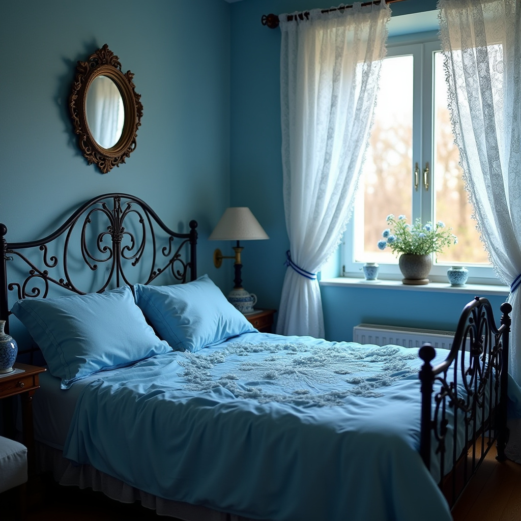 romantic moody blue bedroom