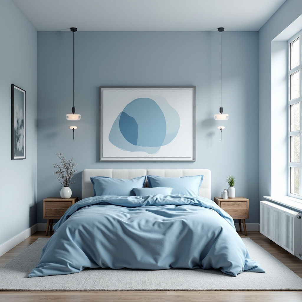 minimalist scandinavian moody blue bedroom