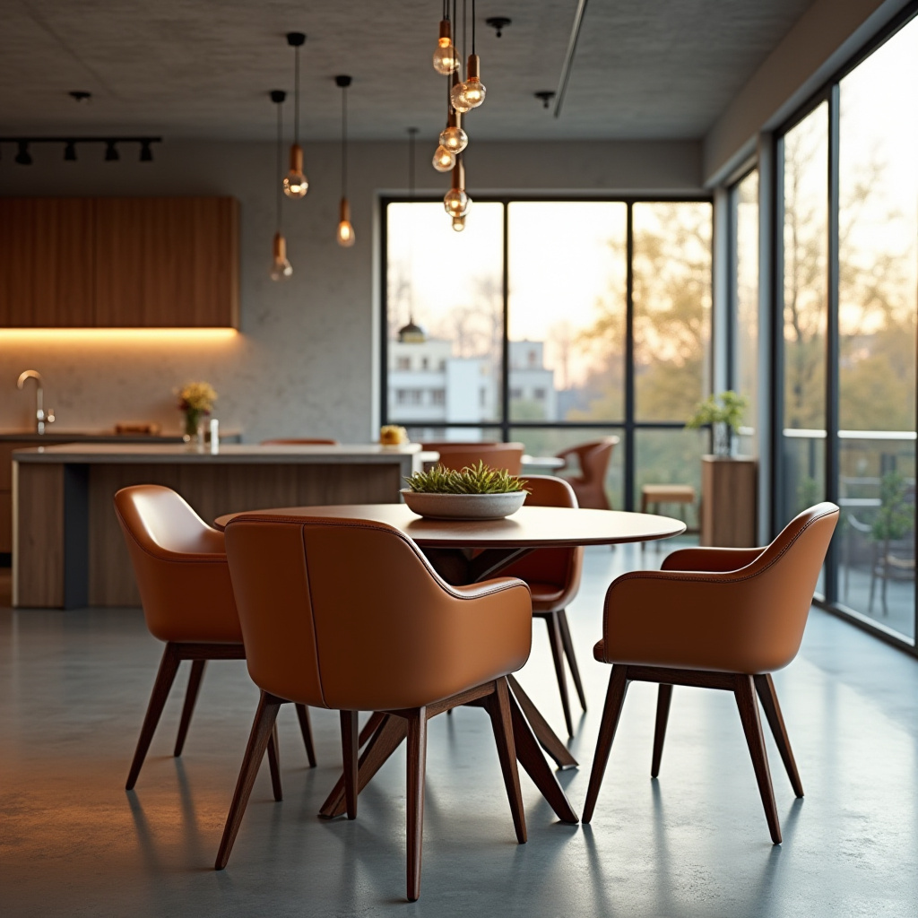 caramel leather mid-century dining chairs