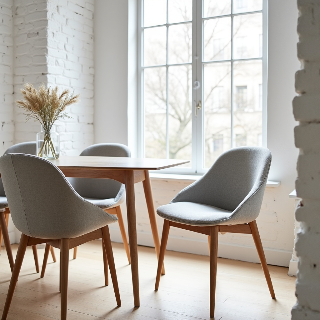light grey wool Scandinavian dining chairs