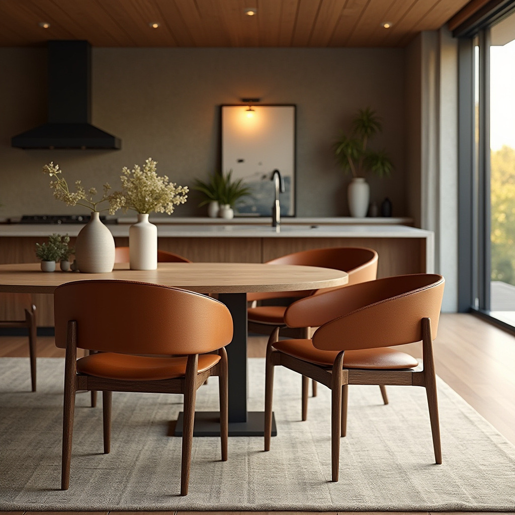 cognac leather transitional dining chairs