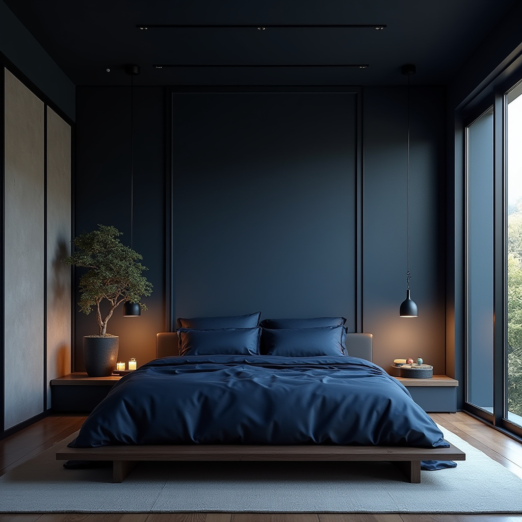 zen midnight blue bedroom