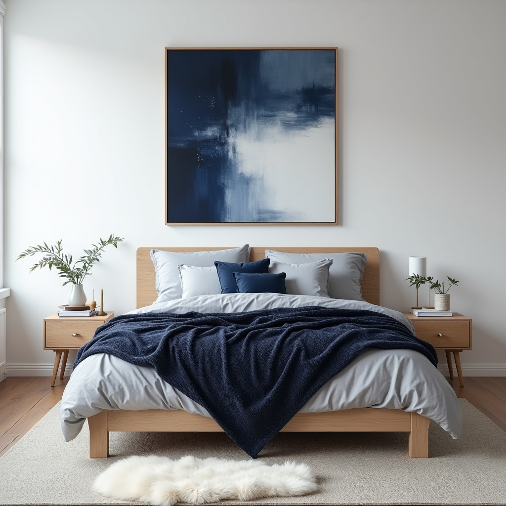 scandinavian midnight blue bedroom