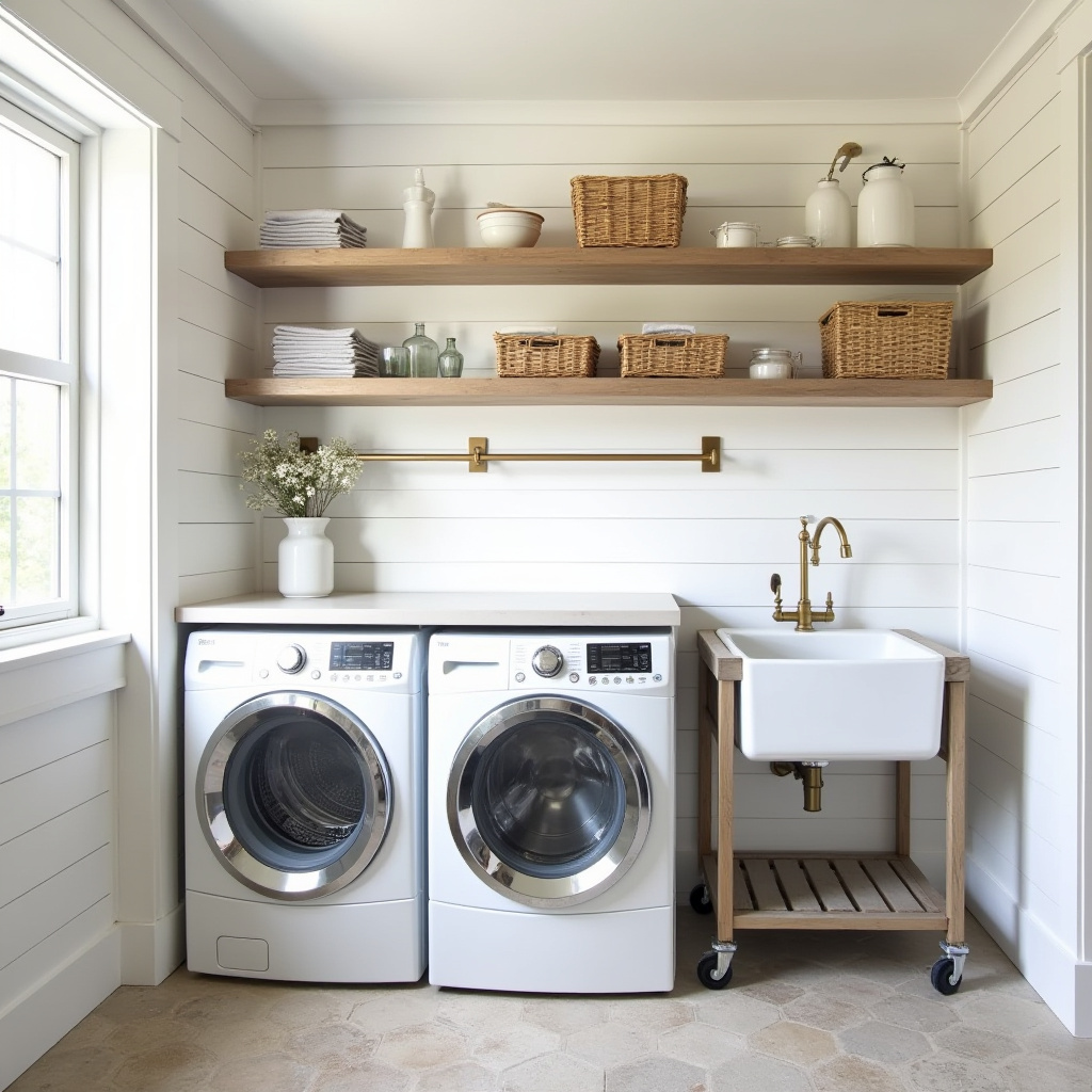 modern farmhouse laundry room with industrial elements