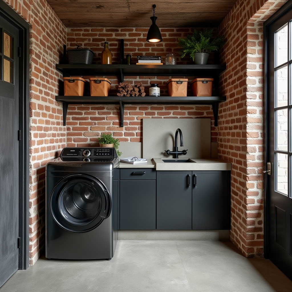 industrial chic laundry room with vintage sink