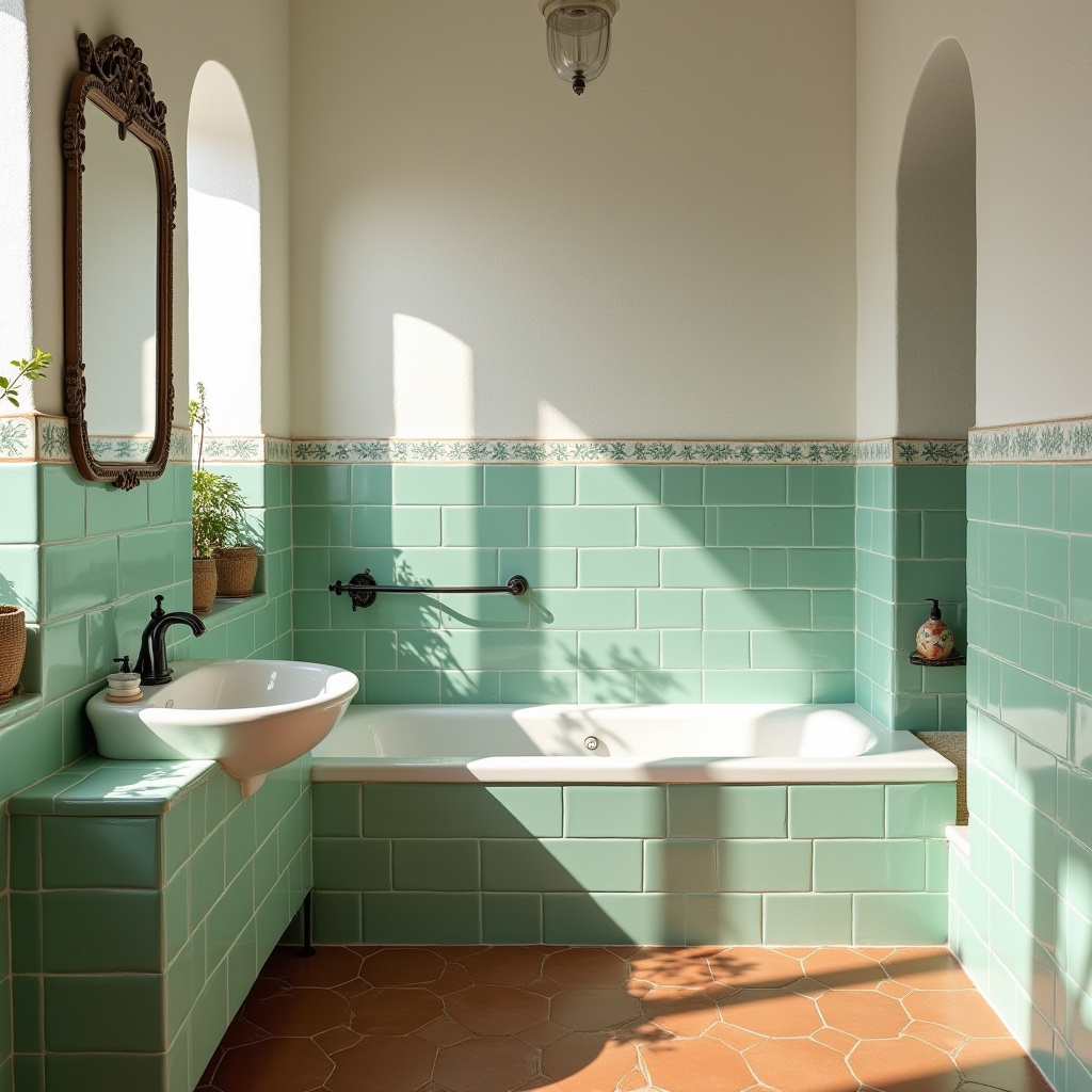 Mediterranean Style Seafoam Green Bathroom