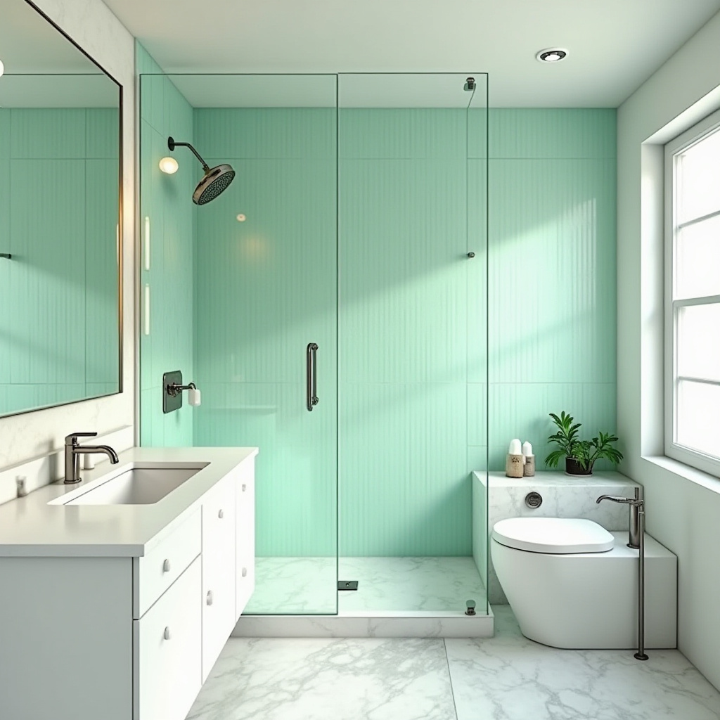 Transitional Mint Green Bathroom