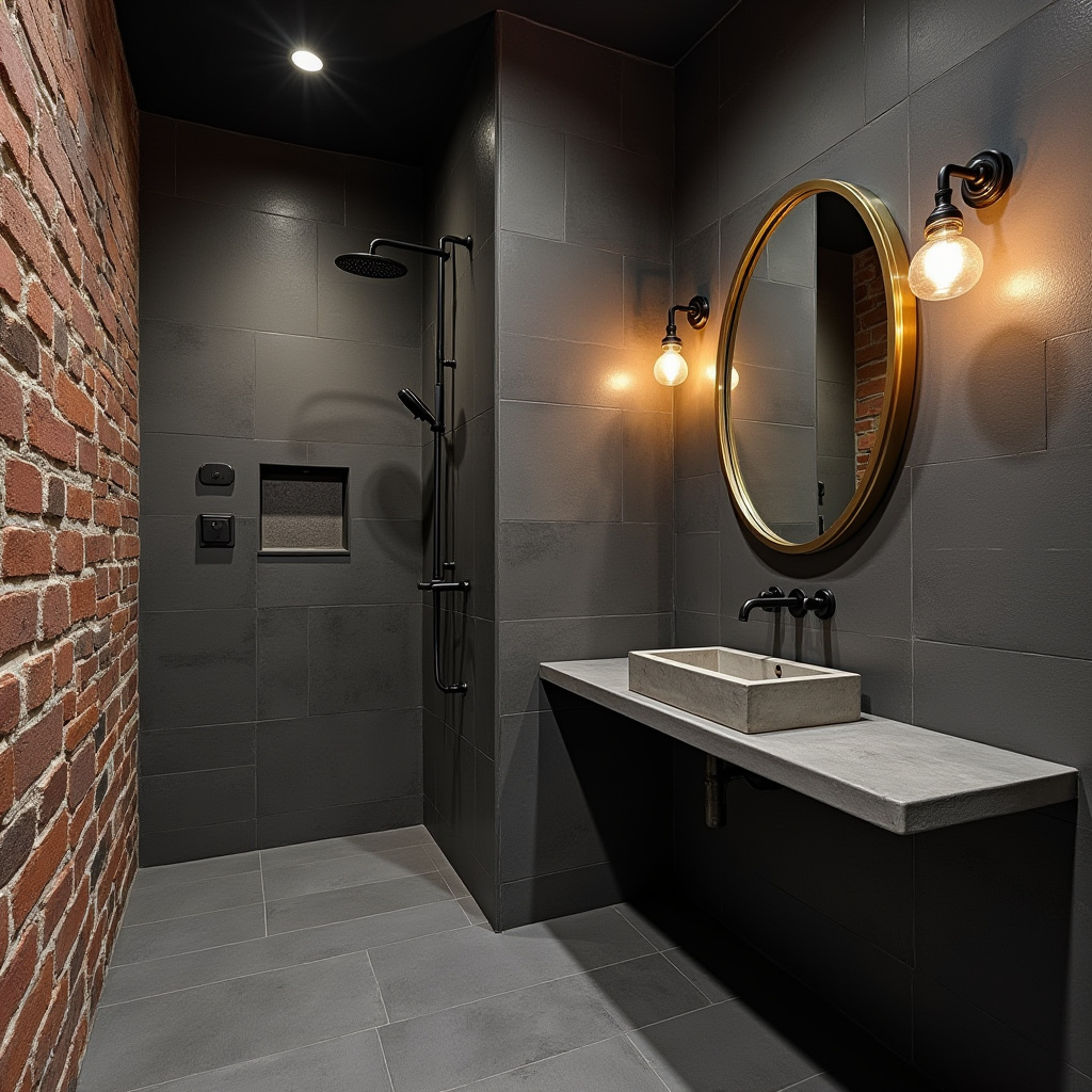 Industrial-style large tile bathroom with raw textures