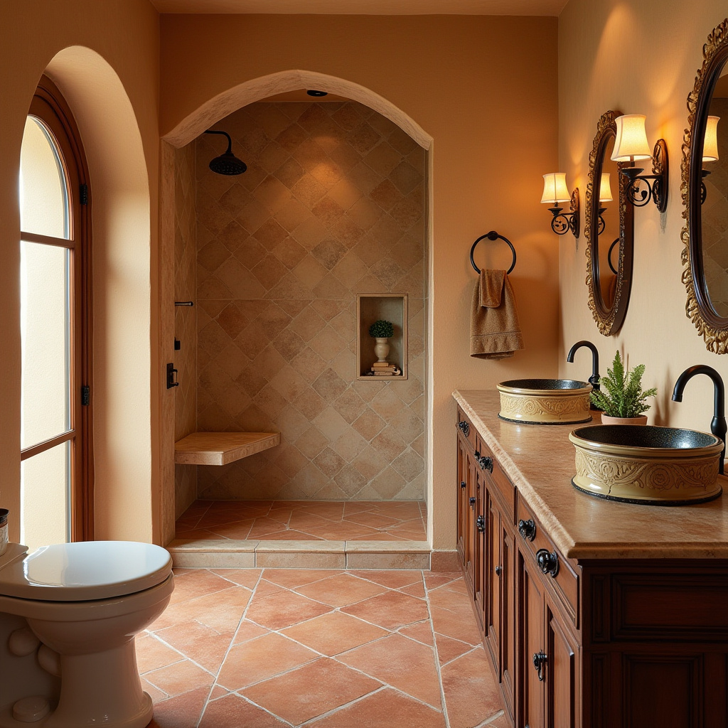 Warm Mediterranean-style large tile bathroom