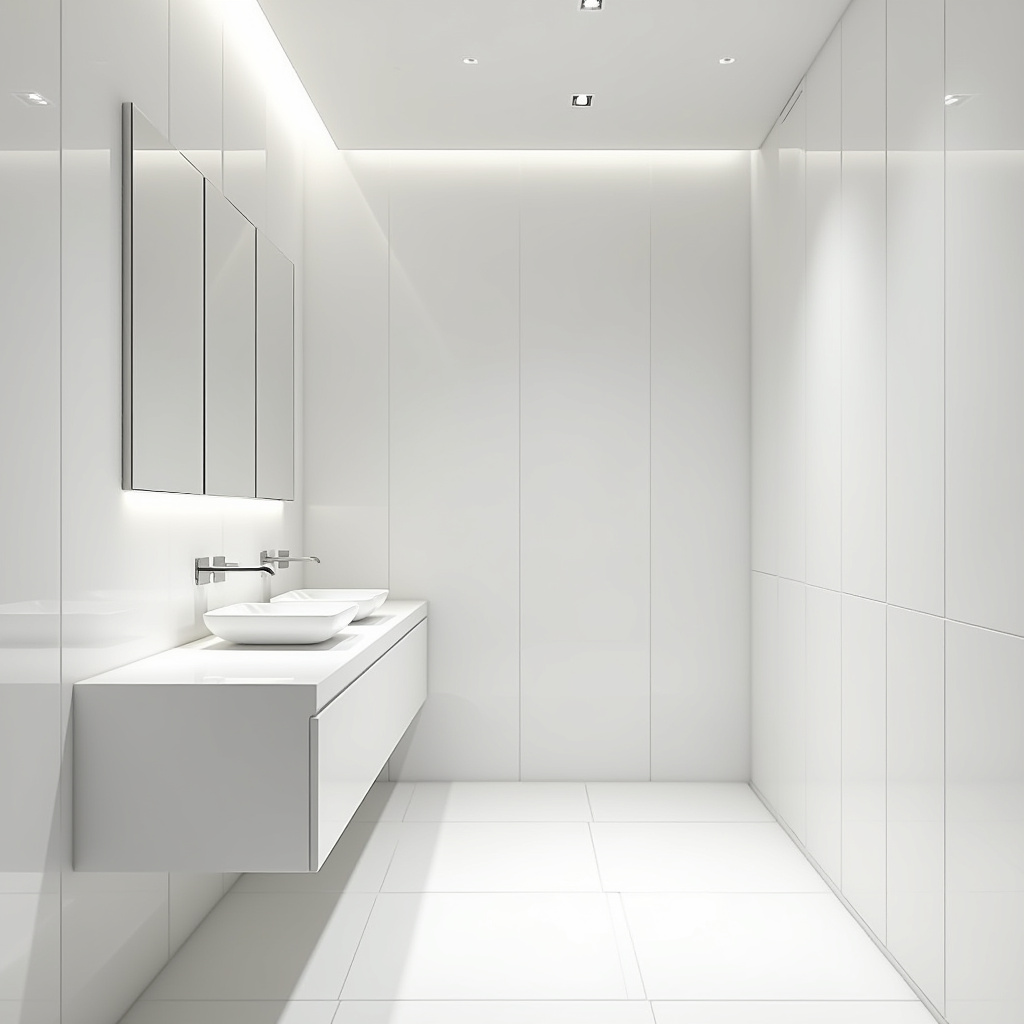 Sleek minimalist large tile bathroom